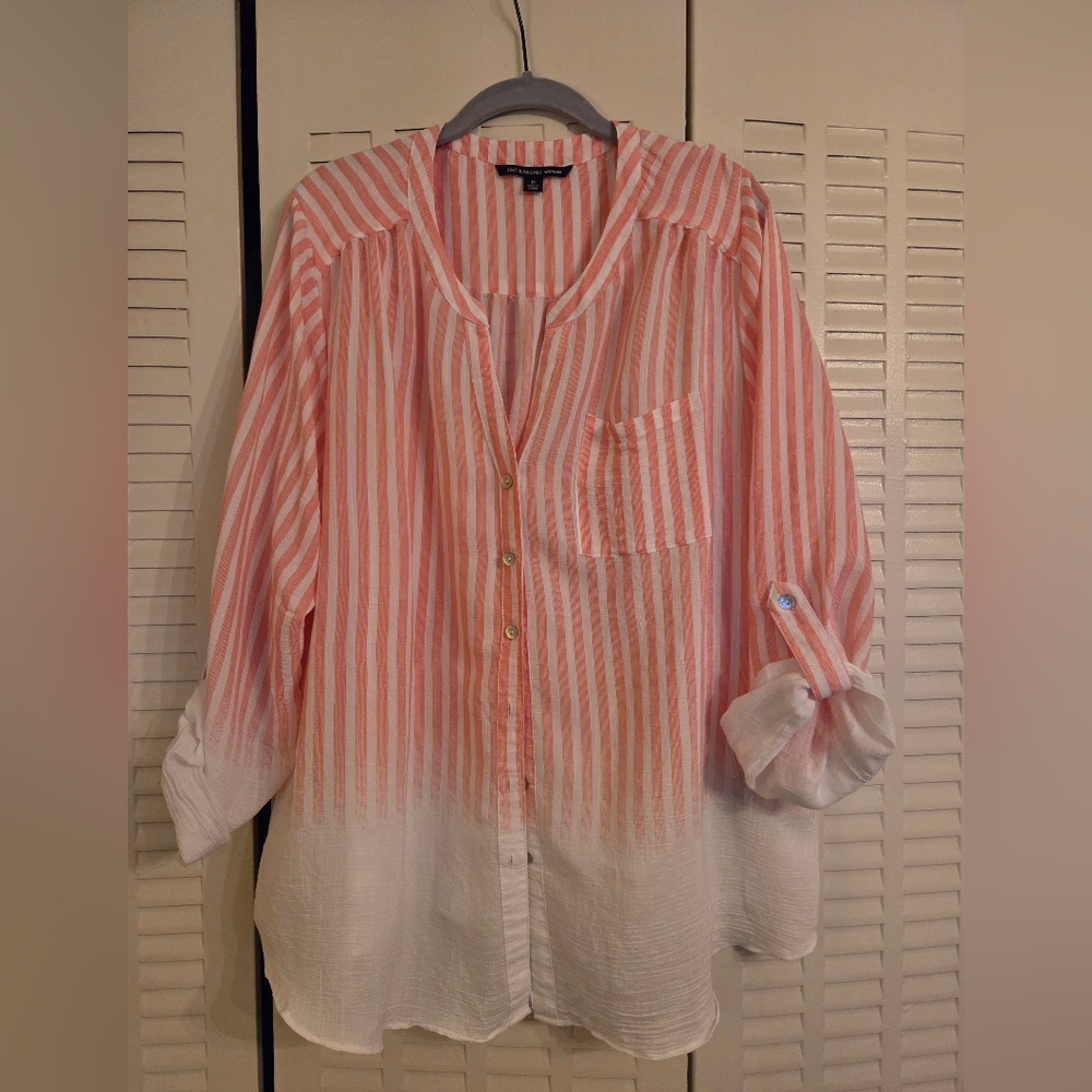 Zac & Rachel Coral and White Striped Blouse